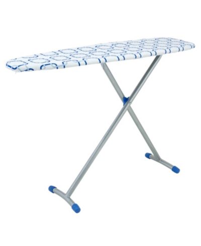 Household Essentials Arched T-Leg Ironing Board, Silver Frame, Geometric Pattern with Matching Feet