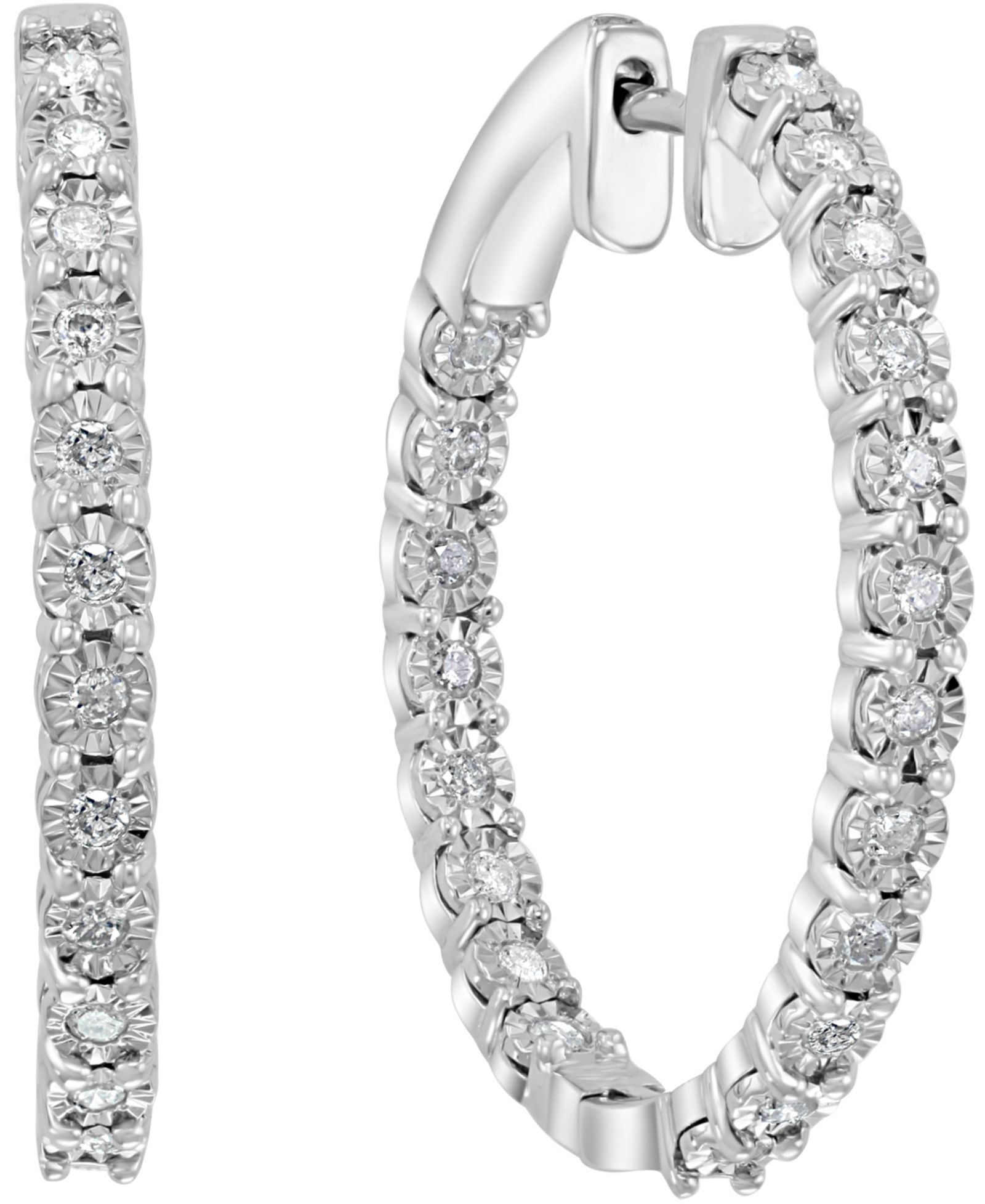 EFFY® Серьги-кольца Diamond In & Out Small Hoop, Sterling Silver, 1"