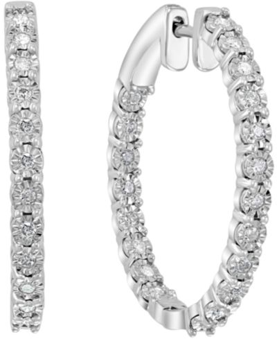 EFFY® Серьги-кольца Diamond In & Out Small Hoop, Sterling Silver, 1"