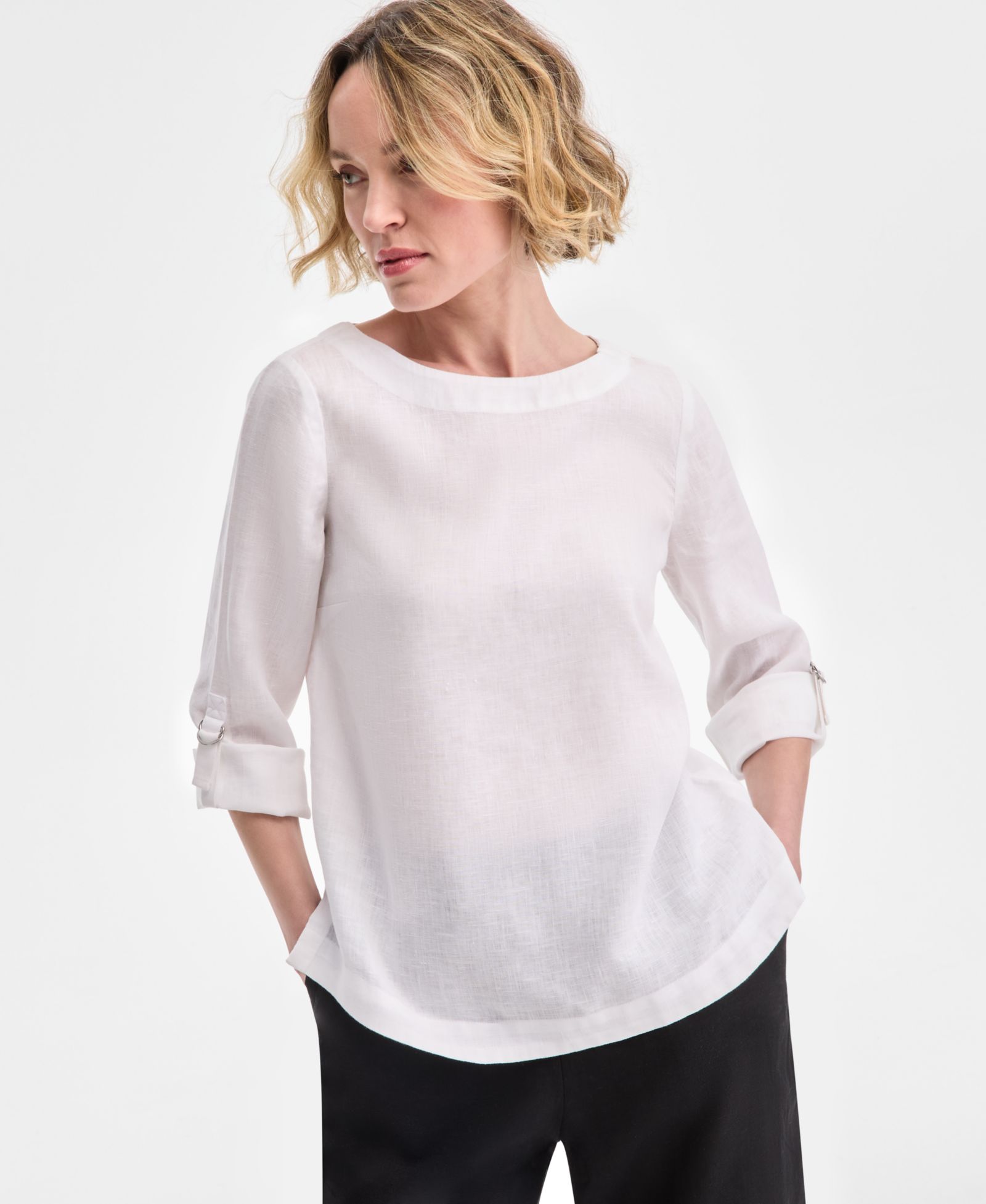 Charter Club Petite 100% Linen Cuffed Top, Created for Macy's