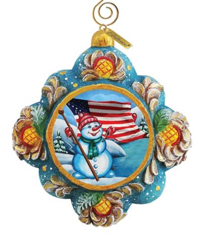 G.DeBrekht Hand Painted Scenic Ornament Patriotic Snowman