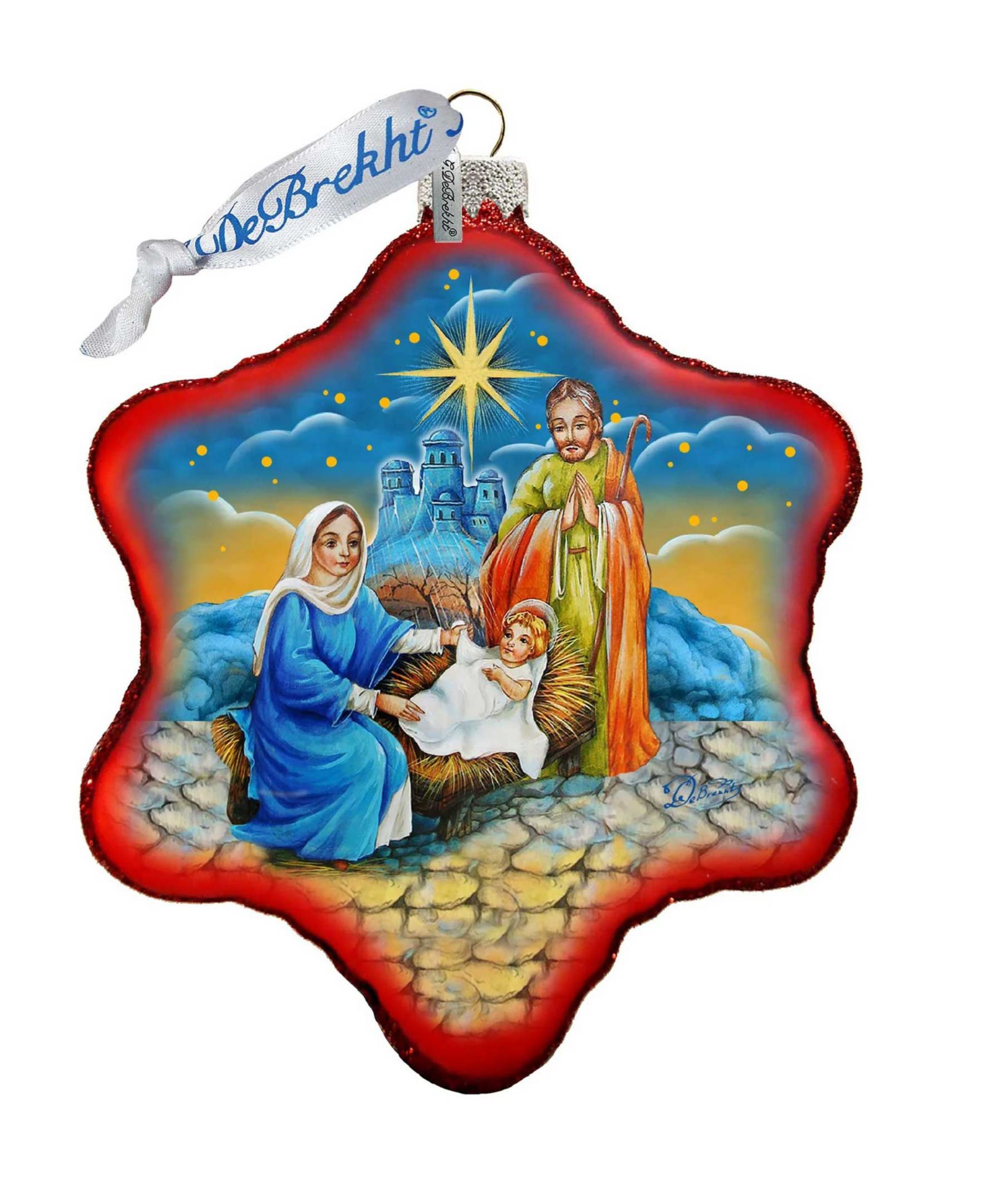 Стеклянное украшение G.DeBrekht Holy Family Snowflake Limited Edition Scenic Hand Painted Glass Ornament