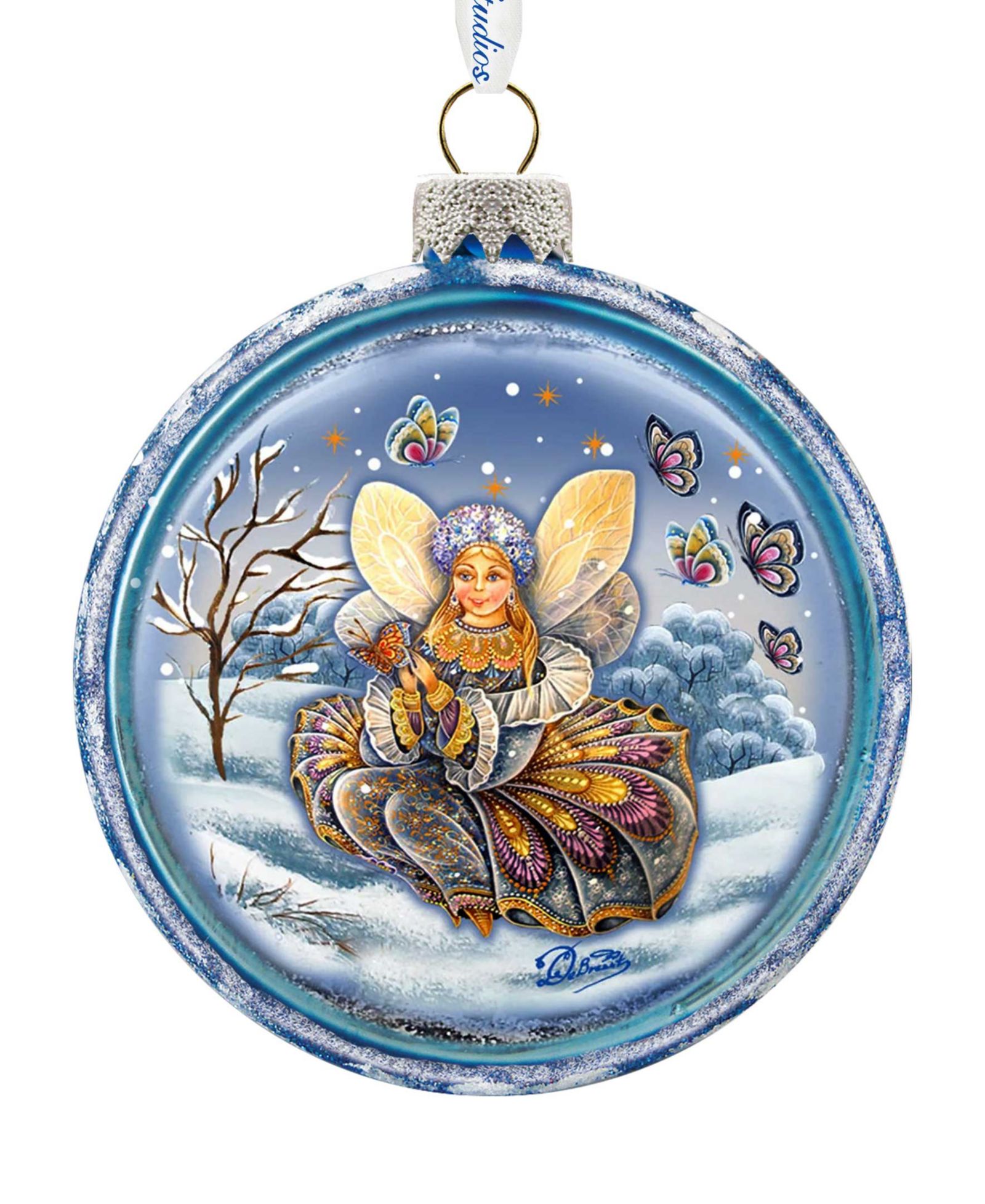 Стеклянное украшение G.DeBrekht Fairy Girl Red Ball расписанное вручную