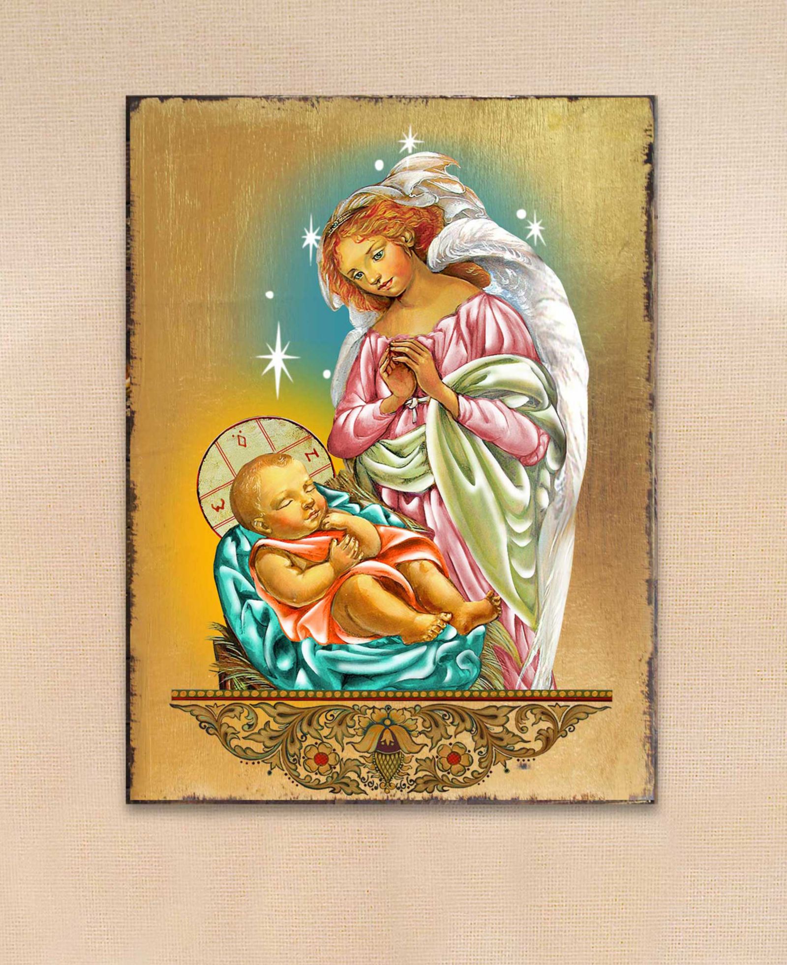 Настенное панно Designocracy Icon Blessing Angel with Child на дереве 8"