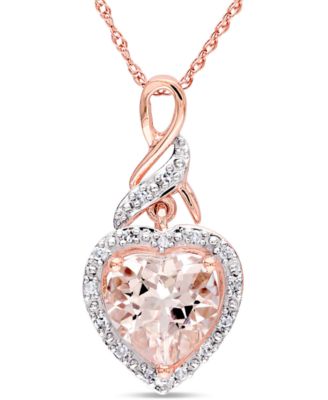 Подвеска-ожерелье Heart Swirl с морганитом (1-3/4 ct. t.w.) и бриллиантом (1/20 ct. t.w.) в розовом золоте 10k, 17"