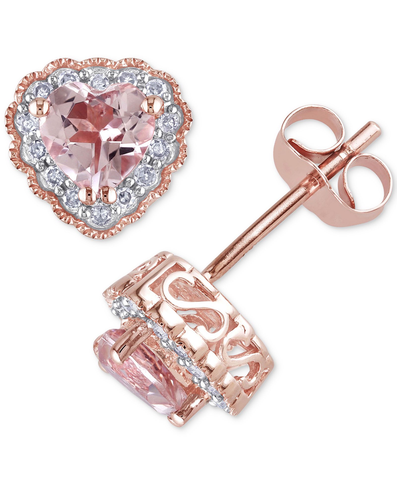 Серьги-гвоздики Morganite (1 ct. t.w.) и Diamond (1/10 ct. t.w.) в розовом золоте 10k