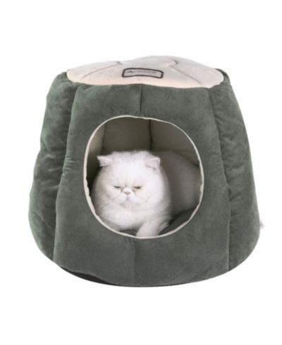 Armarkat Cat Cave Shape Bed with Anti-Slip Waterproof Base, Removable Cushion Mat, C30HML/MH, Laurel Green and Beige