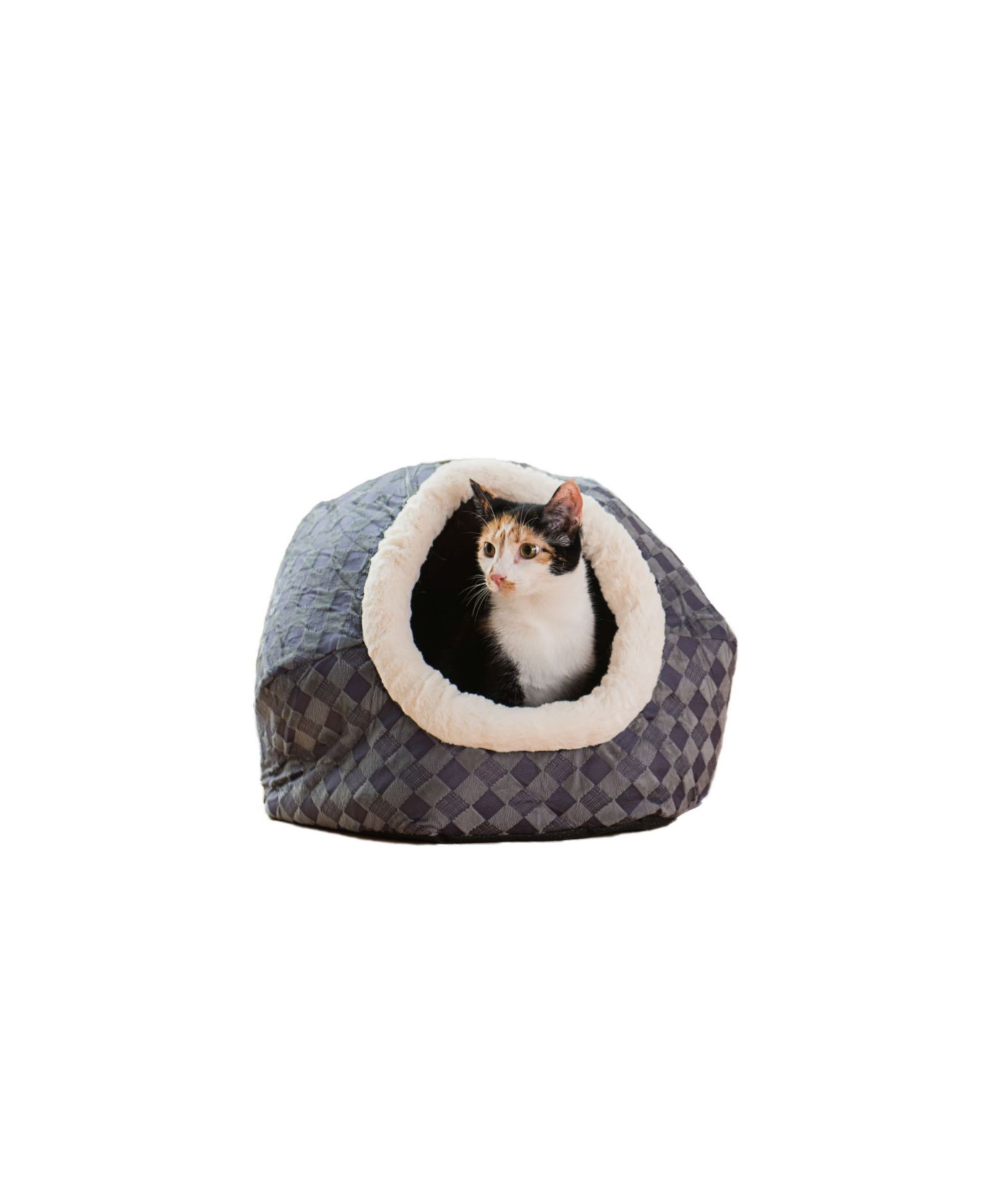 Лежанка для кошек и собак Armarkat Cuddle Cave C44, синяя клетка — мягкий бархат, водонепроницаемое основание, не скользит