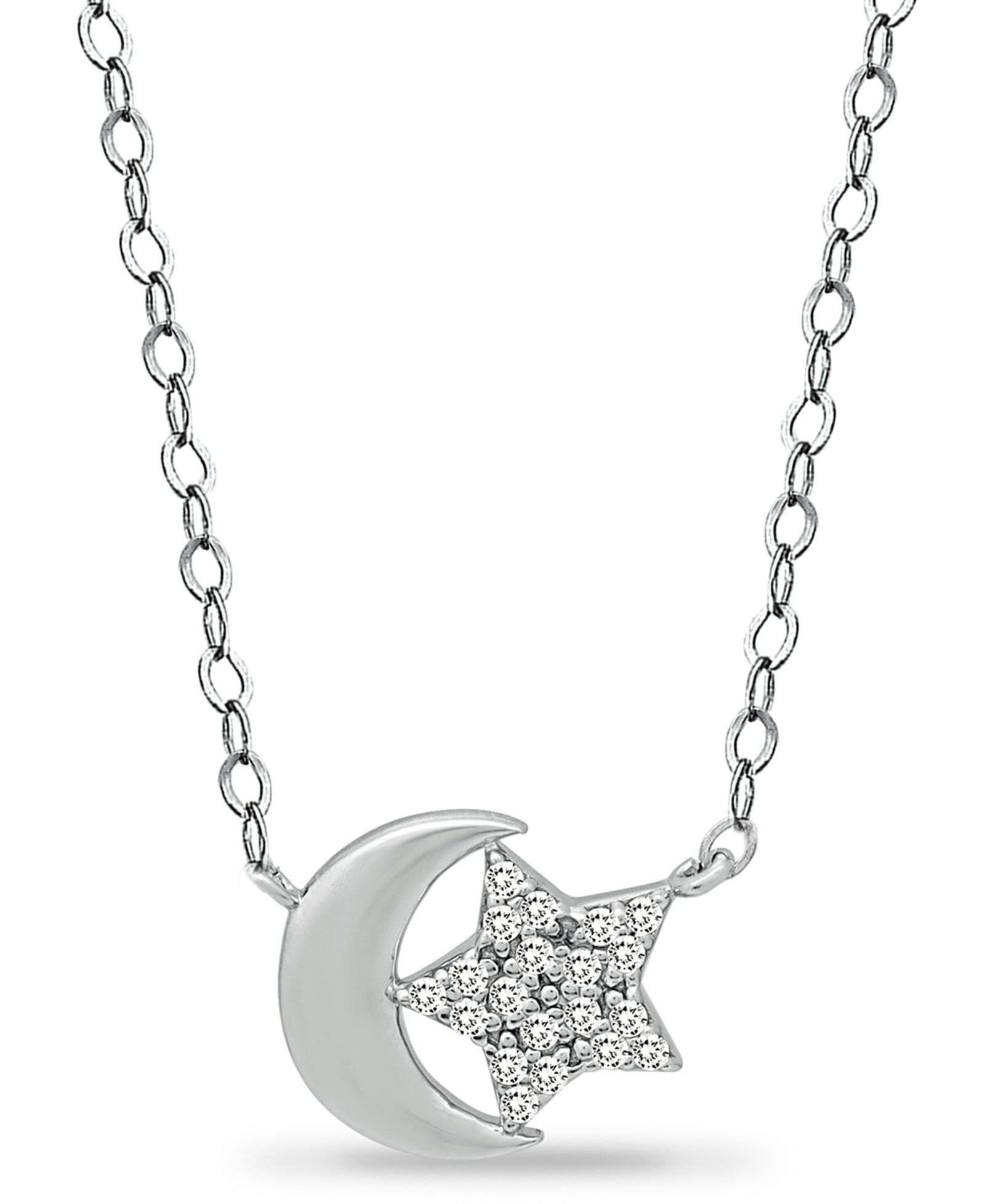 Колье Giani Bernini Cubic Zirconia Moon & Star в серебре, 16" + 2" extender