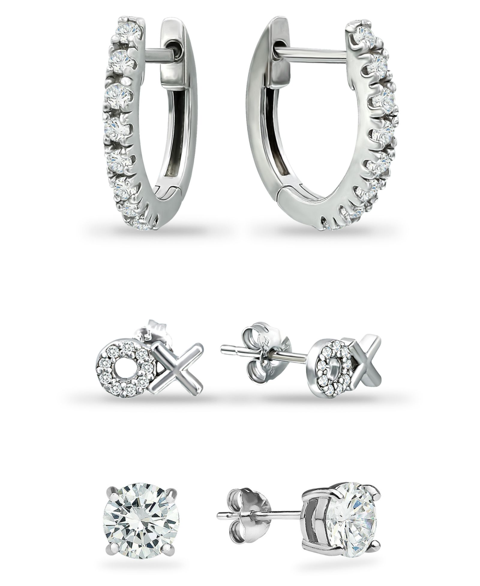Giani Bernini Набор из 3 серег (кольца и гвоздики) с кубическим цирконием, Sterling Silver