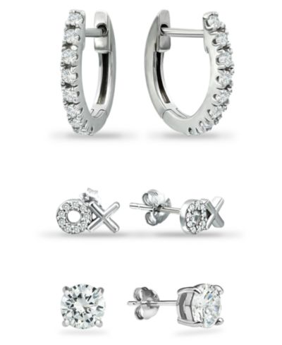 Giani Bernini Набор из 3 серег (кольца и гвоздики) с кубическим цирконием, Sterling Silver