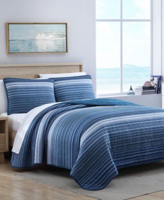 Nautica Coveside Blue Cotton Reversible 3-Piece Quilt Set, King