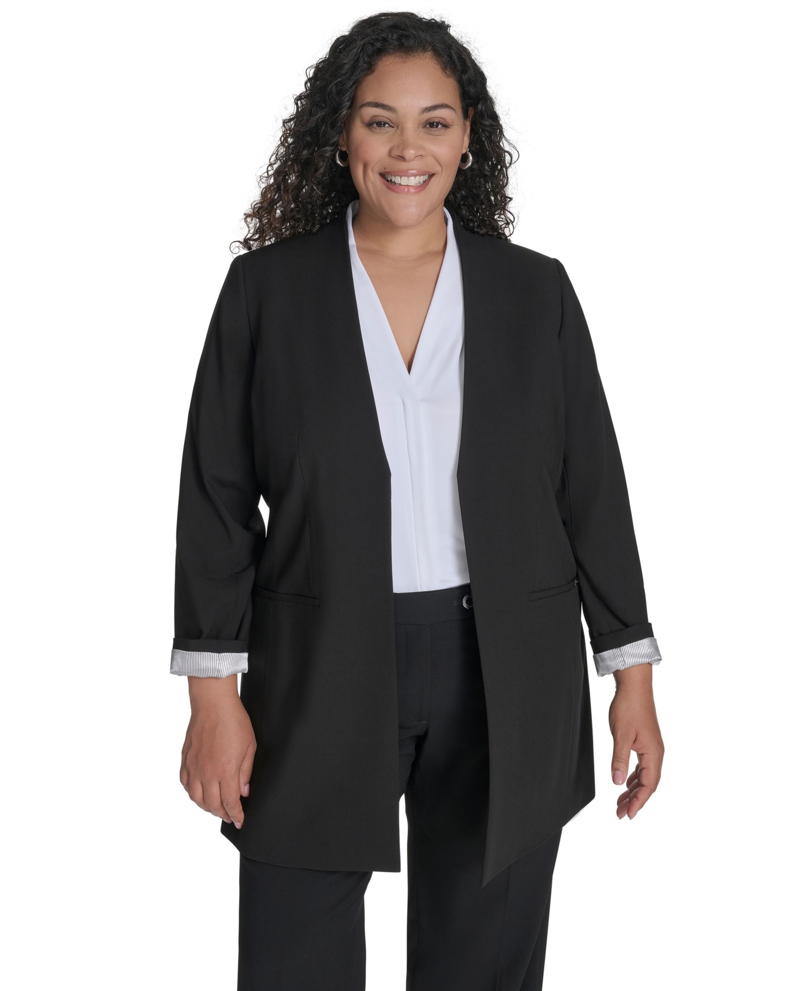 Calvin Klein Plus Size Collarless Open-Front Topper Blazer