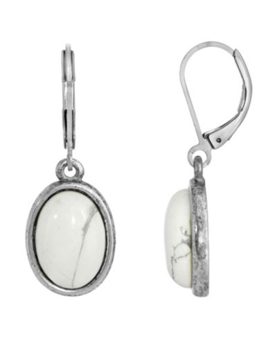 Серьги-подвески 2028 Silver-Tone Semi Precious Howlite Oval Drop