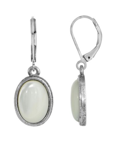 Серьги-подвески 2028 Silver-Tone Semi Precious Mother of Pearl Oval Drop