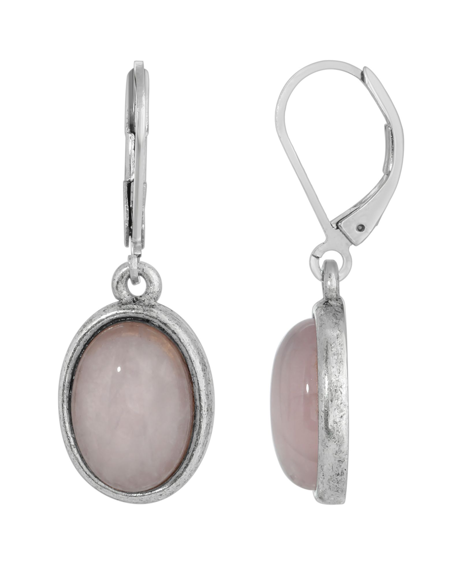 Серьги 2028 Silver-Tone Semi Precious Rose Quartz Oval Drop
