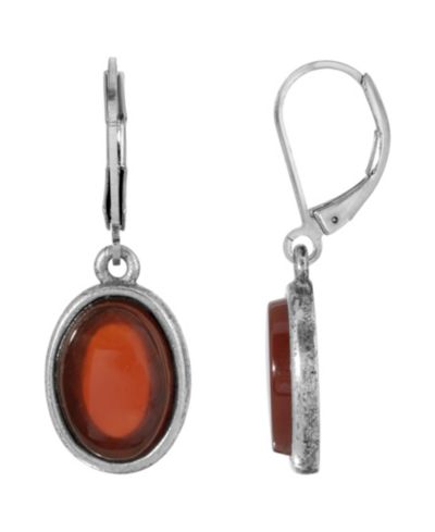 Серьги 2028 Silver-Tone Semi Precious Carnelian Oval Flat Drop