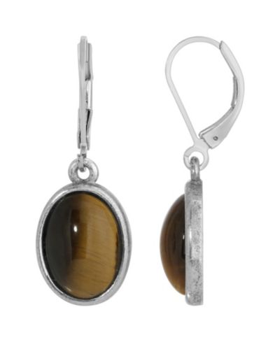 Серьги-подвески 2028 silver-tone tiger eye