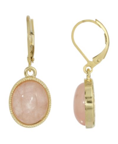 Серьги-подвески 2028 14K Gold Plated Rose Quartz Semi Precious Oval Drop