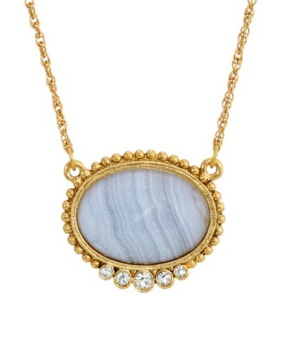 Ожерелье 2028 Gold-Tone Semi Precious Oval Stone с кристаллами