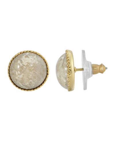 2028 Gold-Tone Semi Precious Round Stud Earrings