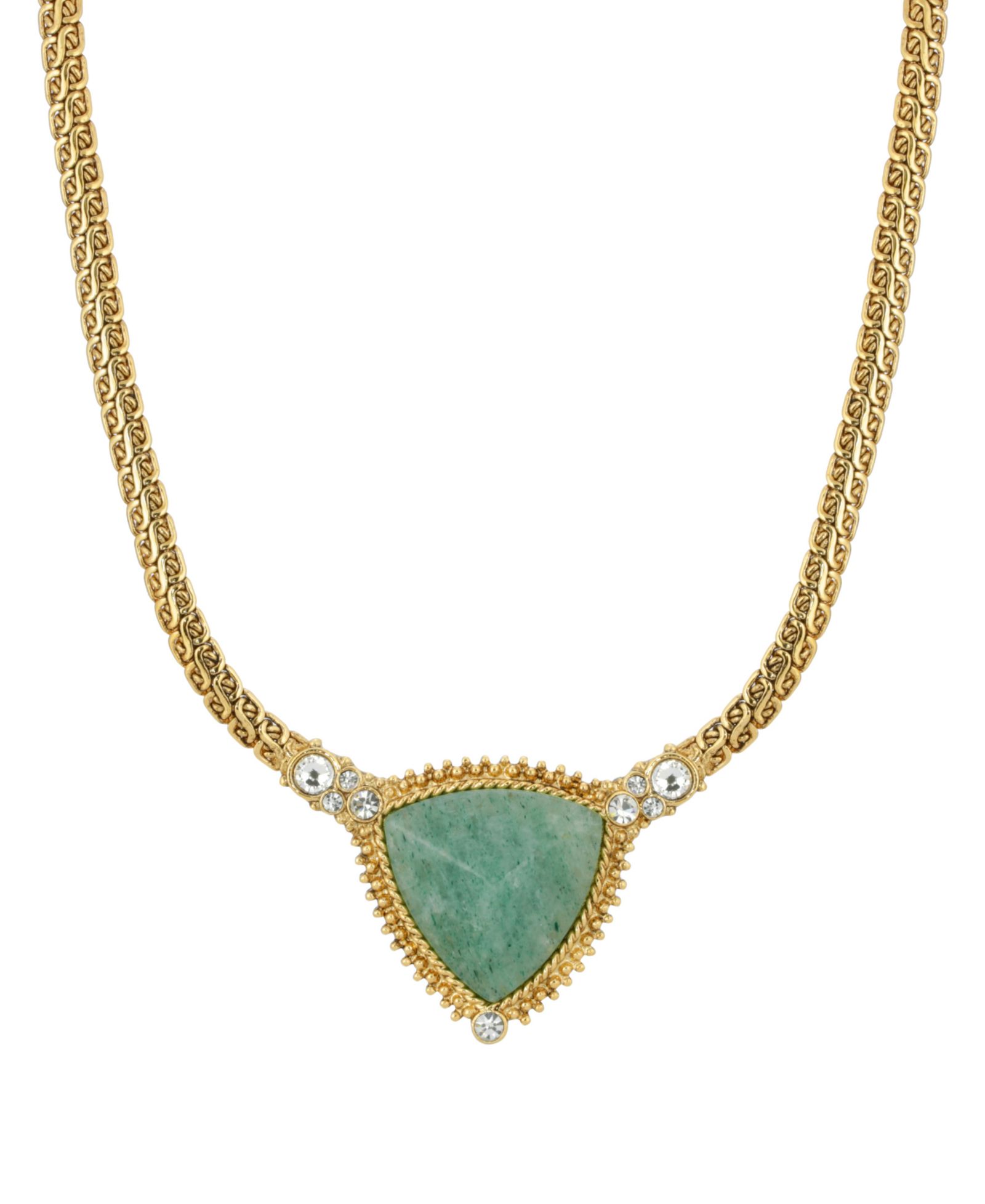 2028 Gold-Tone Semi Precious Triangle Stone Necklace