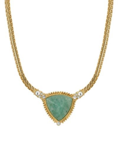 2028 Gold-Tone Semi Precious Triangle Stone Necklace