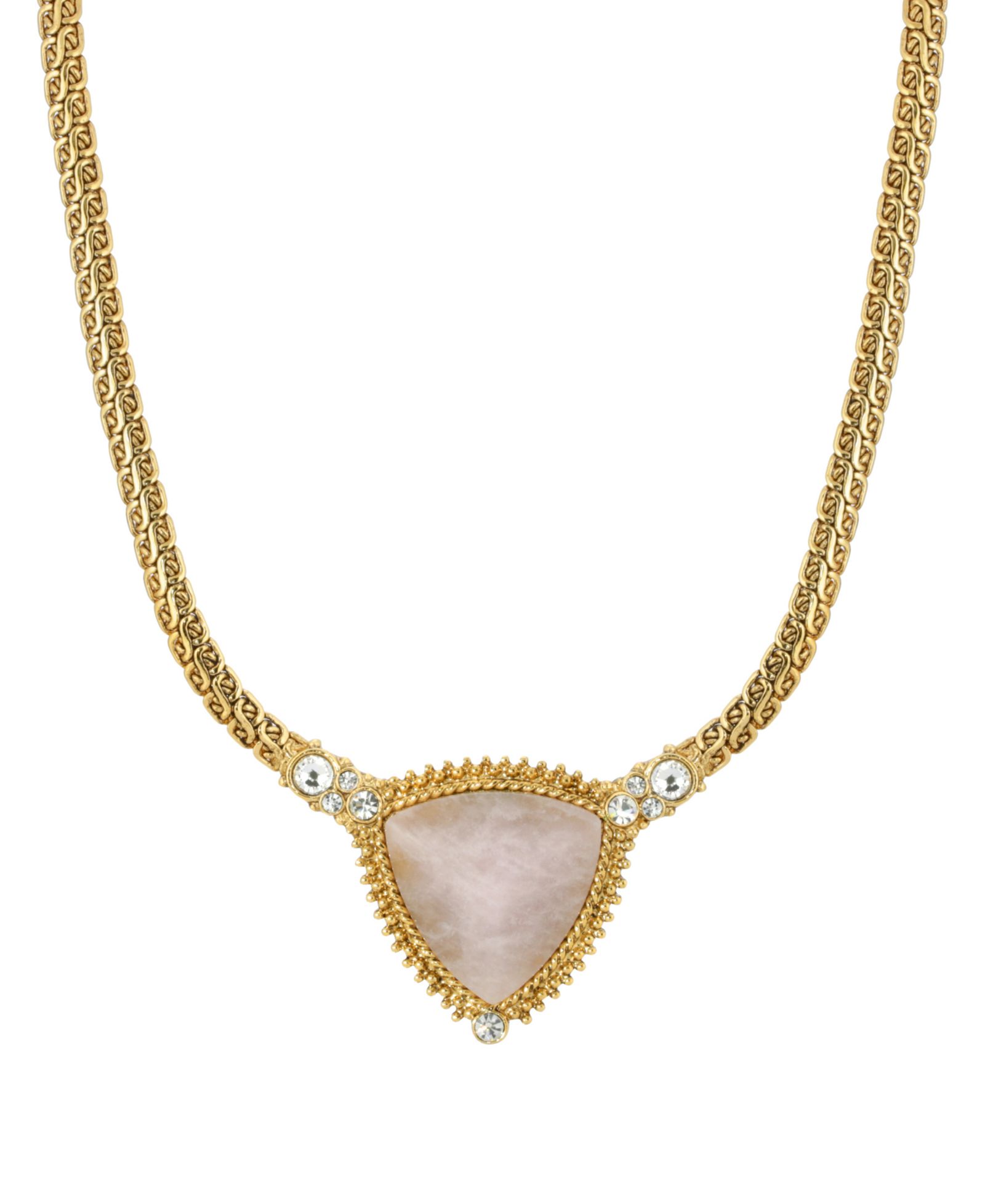 Золотистое ожерелье 2028 Gold-Tone Peach Semi Precious Triangle Stone