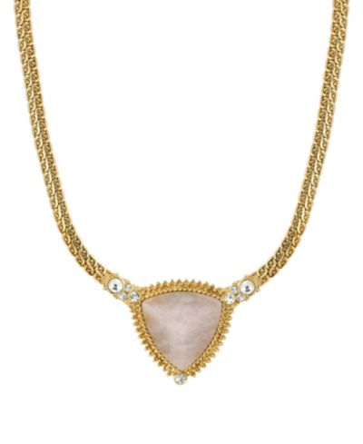 Золотистое ожерелье 2028 Gold-Tone Peach Semi Precious Triangle Stone