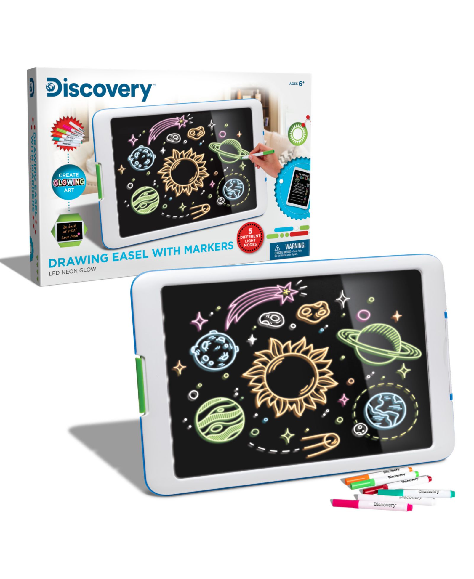 Discovery Neon Glow мольберт для рисования с 6 цветными маркерами и режимами подсветки