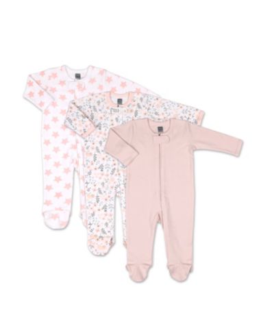 Детский комбинезон The Peanutshell Baby Girls Sleep N Play, Pink Floral, 3 Pack, до 9 месяцев