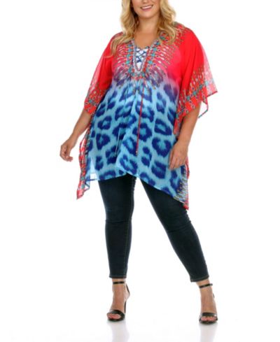 Женский кафтан White Mark Plus Size Criss-Cross Neckline Animal Print