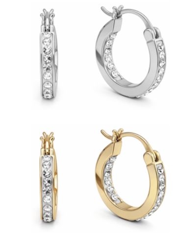 And Now This 2-Pc. Set Crystal Small Hoop Earrings in Silver-Plate & Gold-Plate, 0.65"
