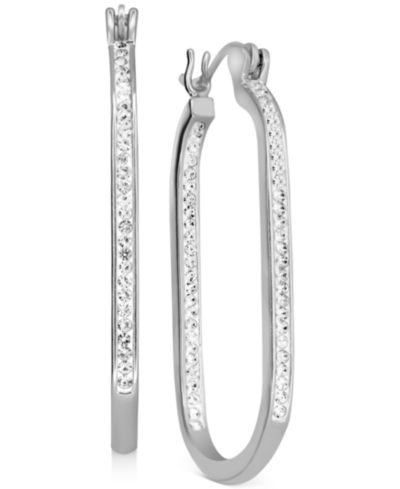 Серьги-кольца And Now This Crystal In & Out Oblong Silver-Plate