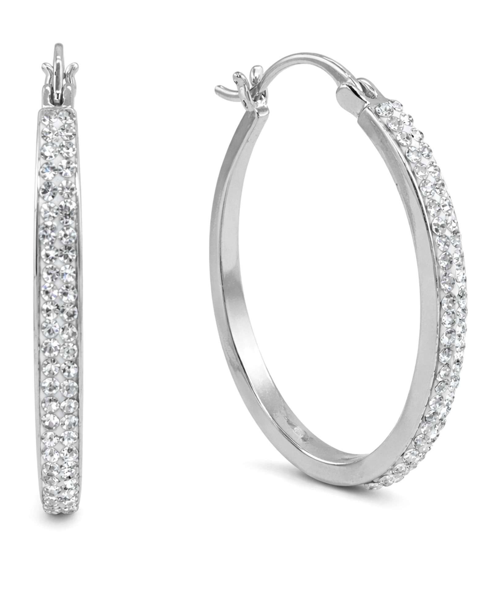 And Now This Crystal Tapered Hoop Earrings in Silver-Plate, 1.2"