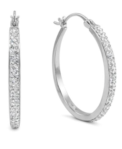 And Now This Crystal Tapered Hoop Earrings in Silver-Plate, 1.2"