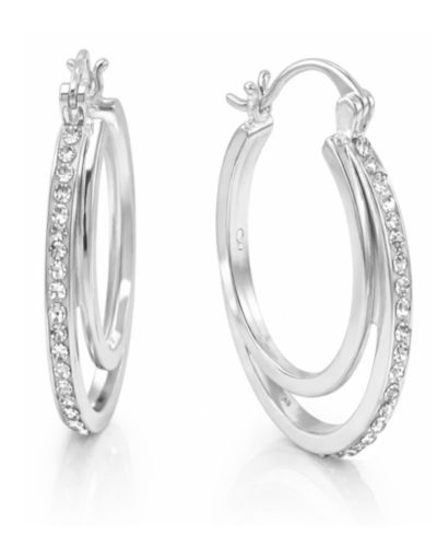 And Now This Серьги-кольца Crystal Double Hoop, серебристое напыление, 1.2"