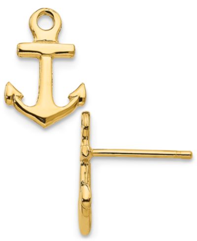 Macy's серьги-гвоздики Anchor в желтом золоте 14k