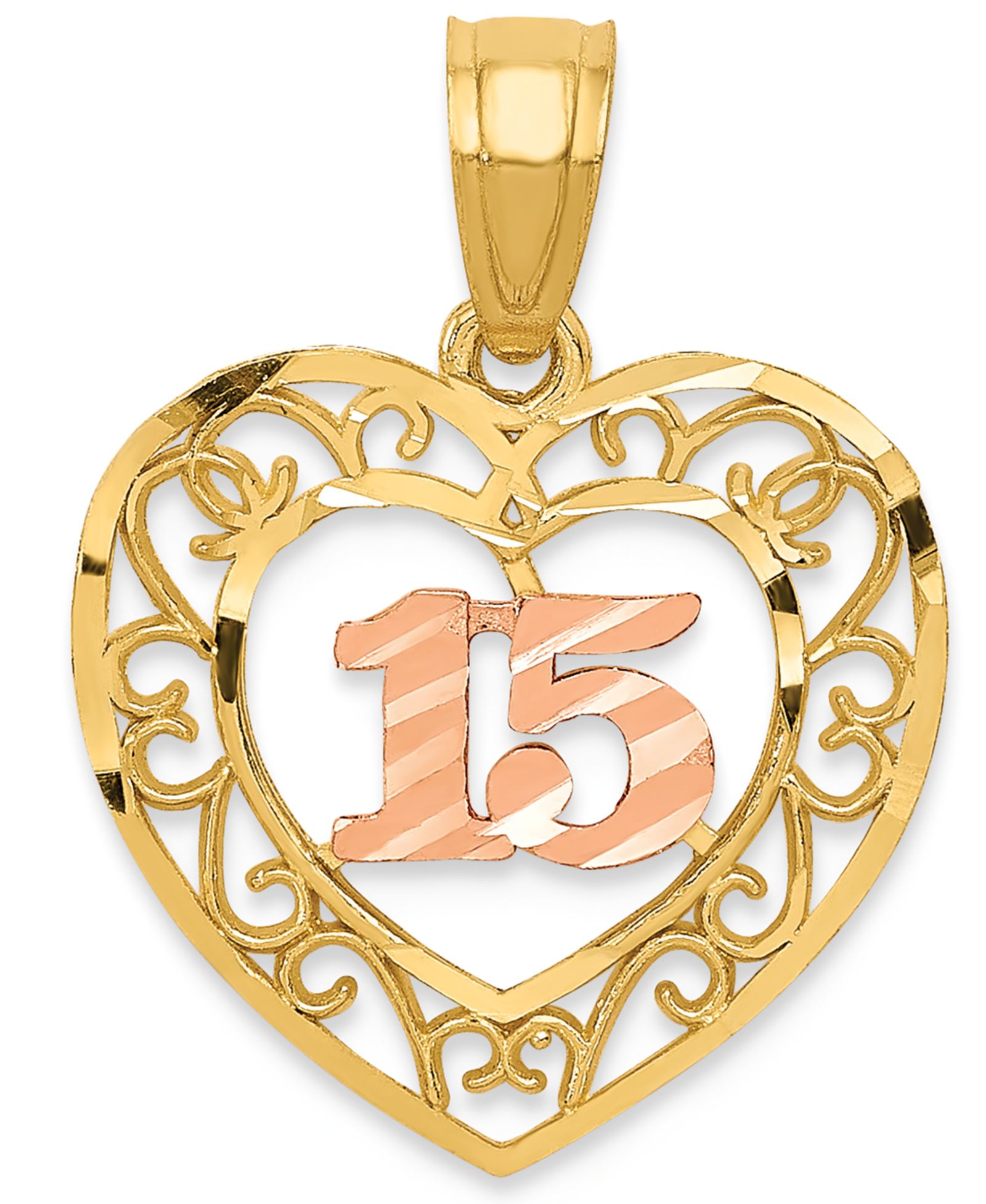 Macy's подвеска-кулон Heart 15" с алмазной огранкой в 14k Yellow & Rose Gold