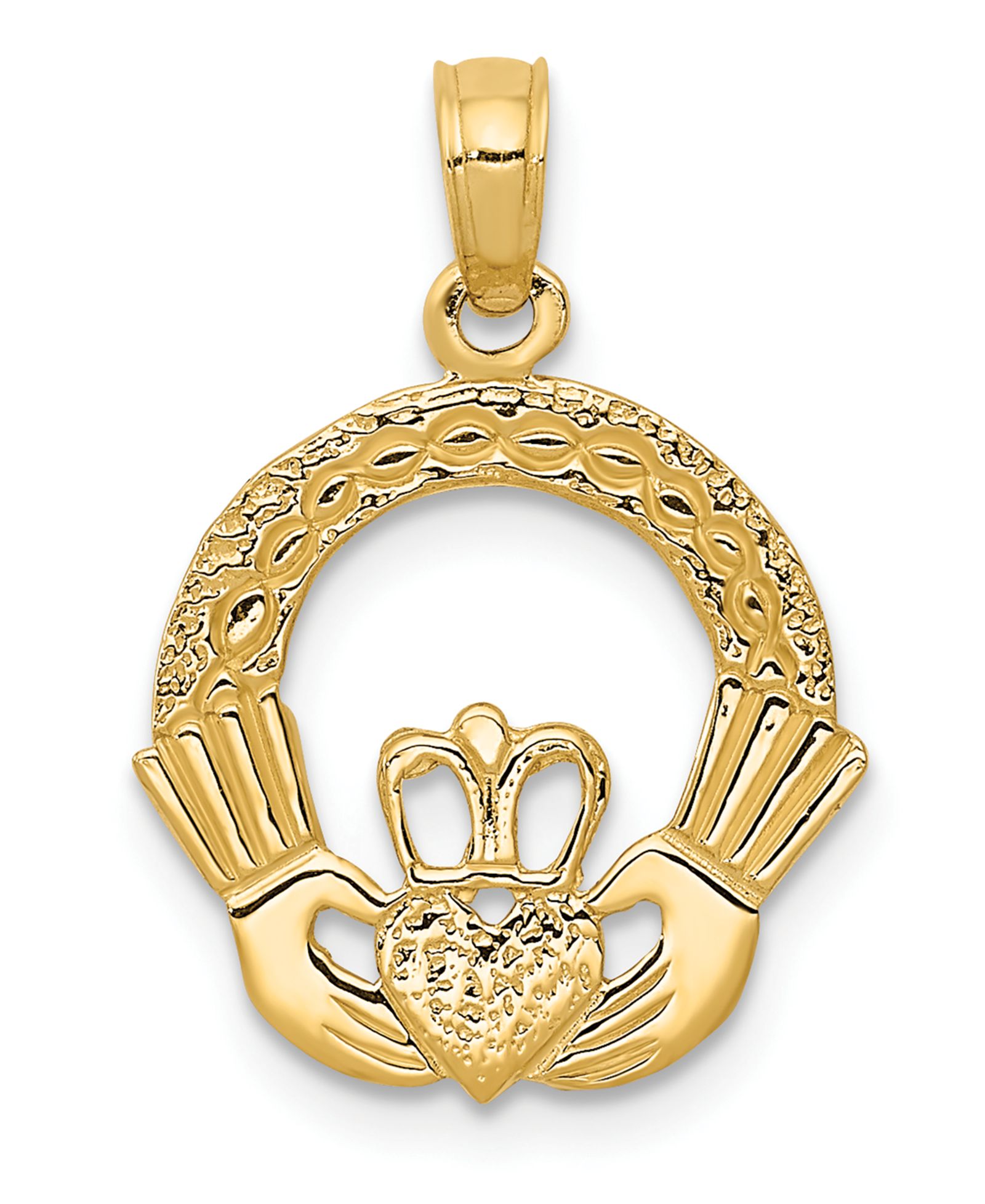 Claddagh Charm Pendant in 14K Yellow Gold