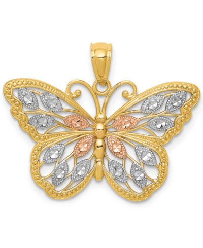 Macy's Подвеска Butterfly Diamond-cut из желтого золота 14K с белым и розовым родием