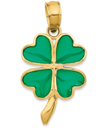 Подвеска-шарм Four Leaf Green Enamel Charm в 14k желтом золоте