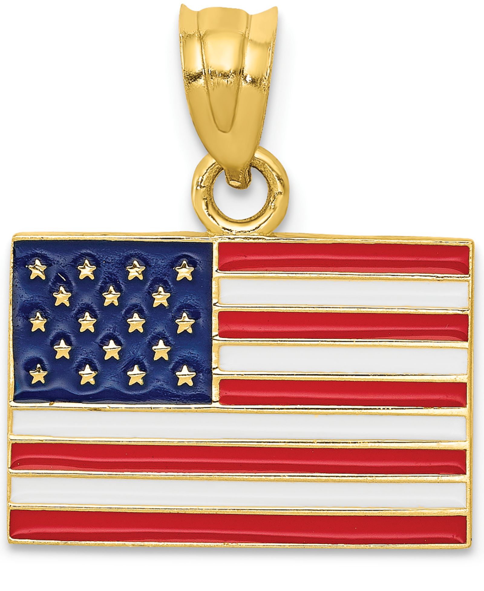 USA Flag Charm Pendant in 14k Yellow Gold & Enamel