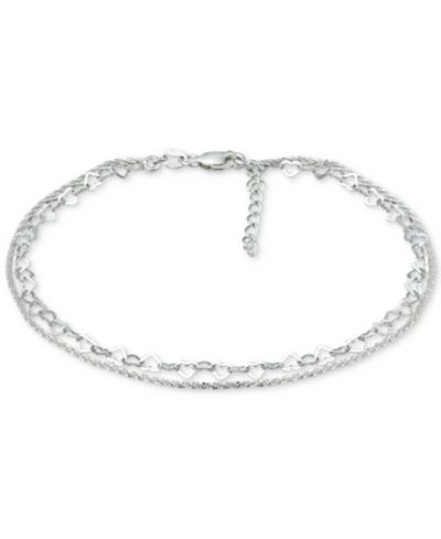 Giani Bernini Double Row Heart Ankle Bracelet in 18k Gold-Plated Sterling Silver & Sterling Silver, Created for Macy's