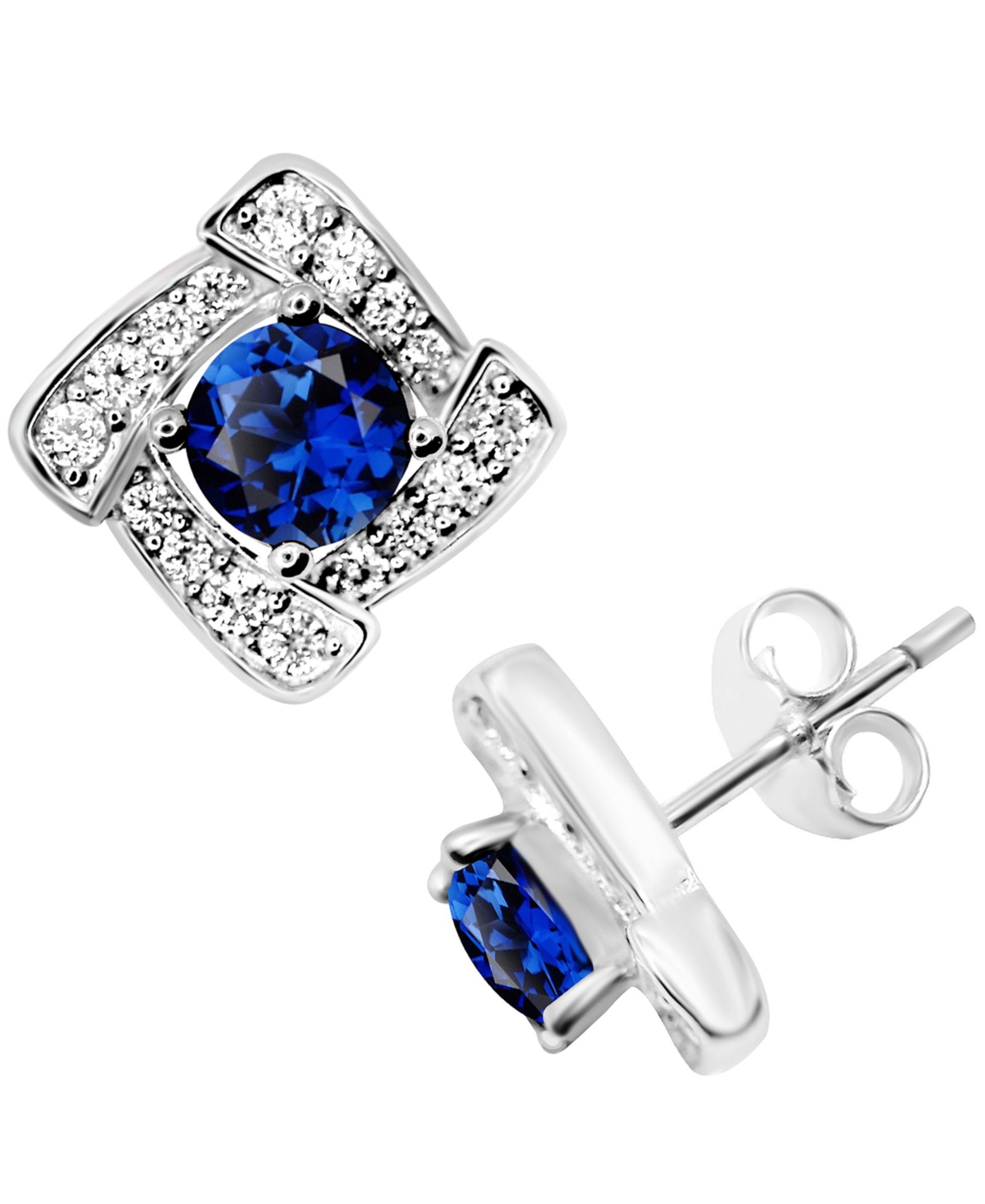 Серьги-гвоздики Essentials с синим стеклом и кубическим цирконием в серебре