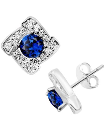 Серьги-гвоздики Essentials с синим стеклом и кубическим цирконием в серебре