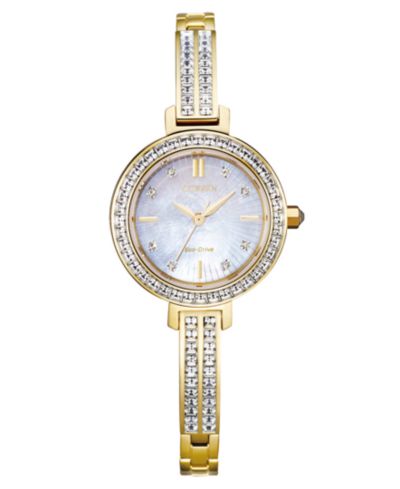 Женские наручные часы Citizen Eco-Drive Gold-Tone Stainless Steel & Crystal Bangle 25mm