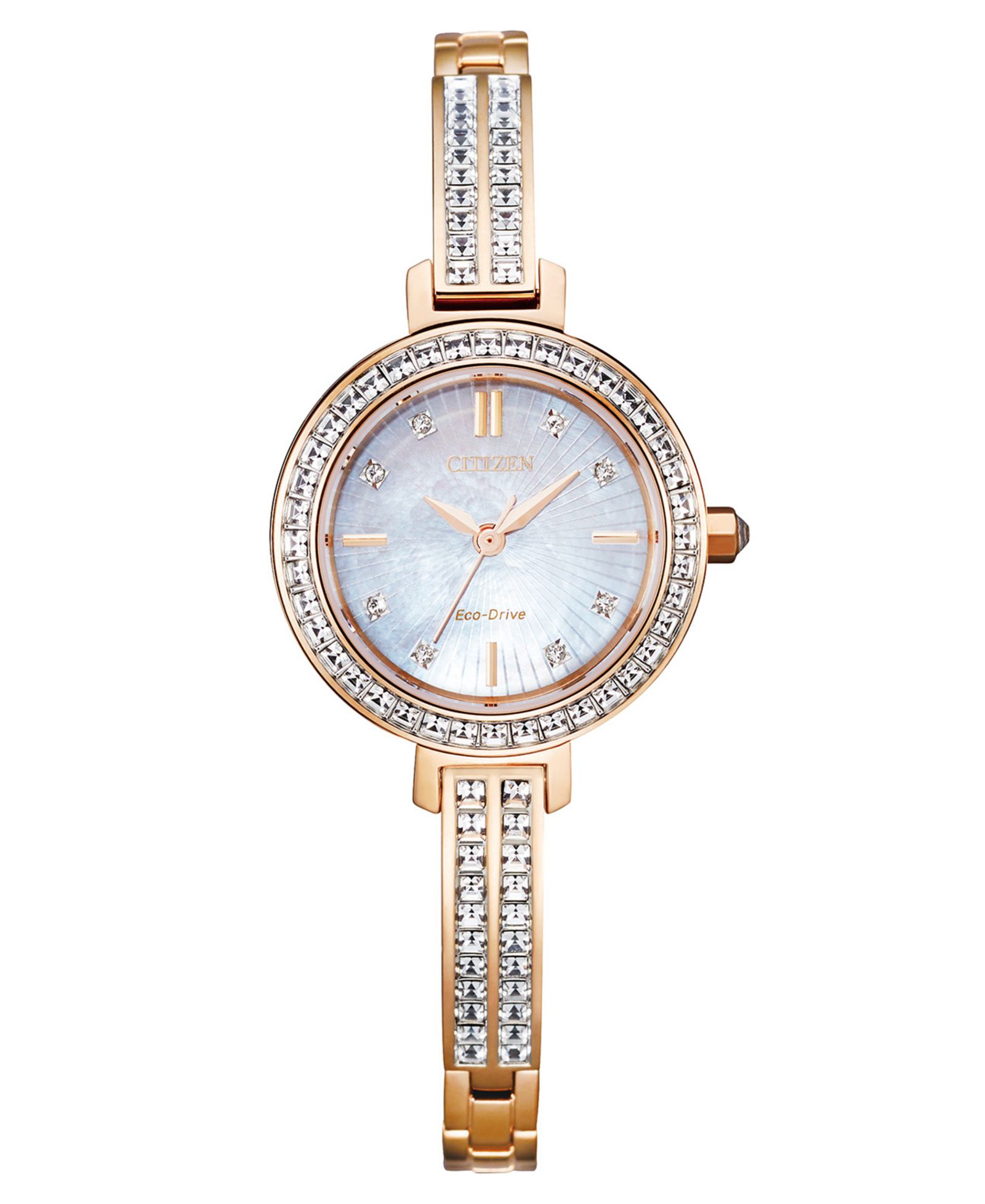 Citizen Eco-Drive Женские Браслет Часы Pink Gold-Tone Stainless Steel & Crystal 25mm