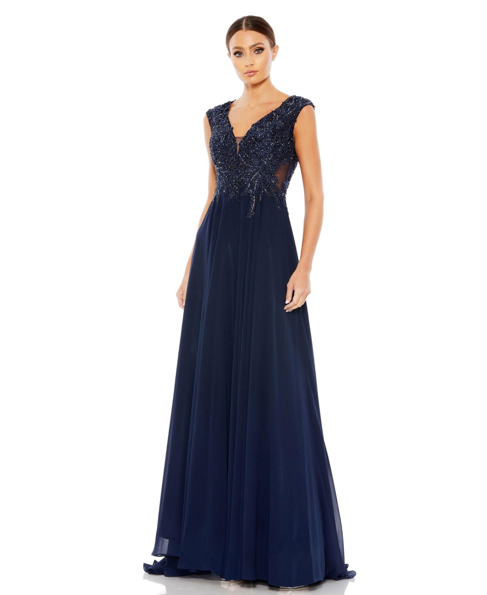 Женское вечернее платье Mac Duggal с аппликацией и коротким рукавом