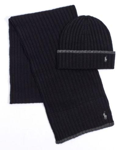 Polo Ralph Lauren Men's Classic Ribbed Hat and Scarf, 2-Piece Set